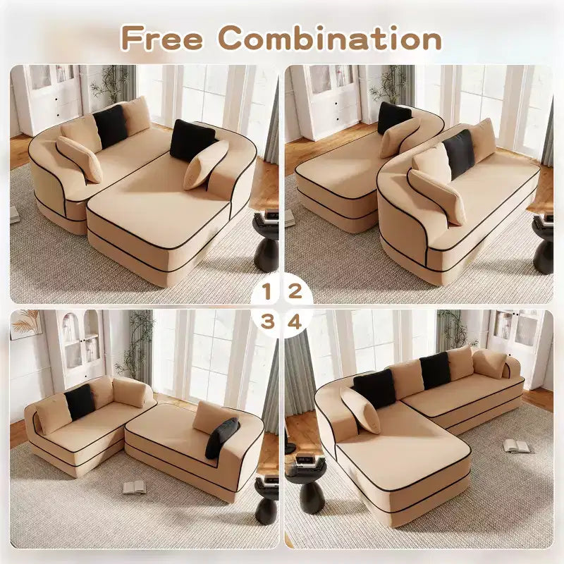 106 Teddy Fabric No Assembly 32D Boneless Sofa,Contrast color design,Fluffy Comfy Couch with L-Shaped Chaise,for Living Room