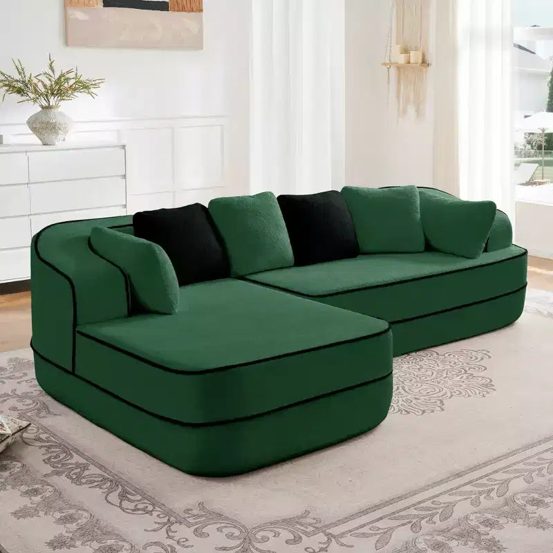 106 Teddy Fabric No Assembly 32D Boneless Sofa,Contrast color design,Fluffy Comfy Couch with L-Shaped Chaise,for Living Room