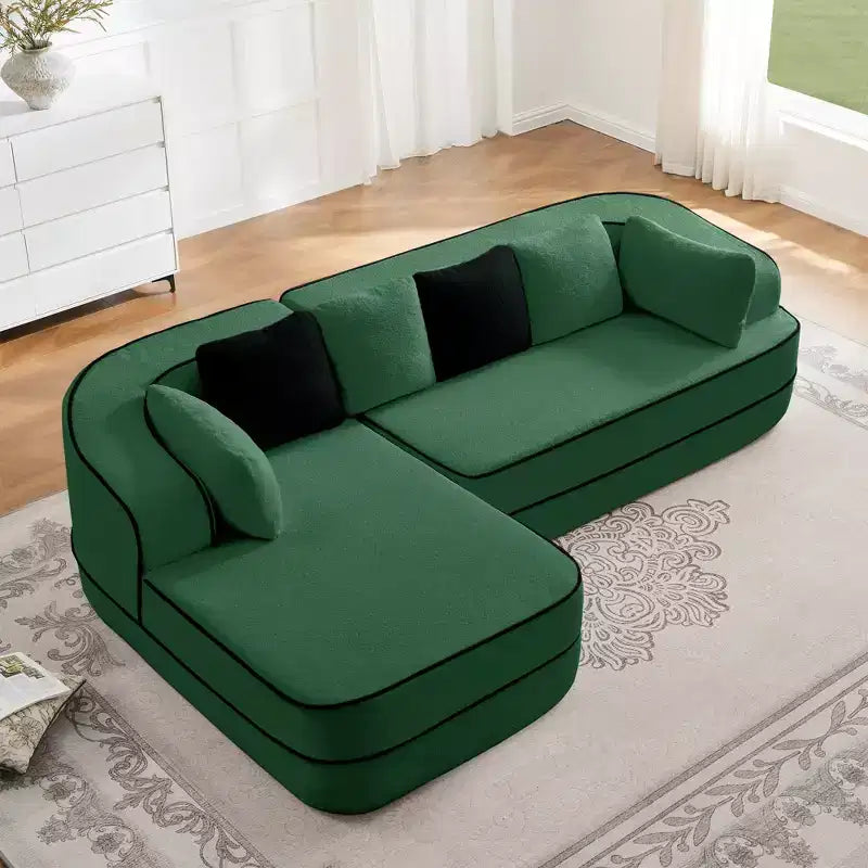 106 Teddy Fabric No Assembly 32D Boneless Sofa,Contrast color design,Fluffy Comfy Couch with L-Shaped Chaise,for Living Room