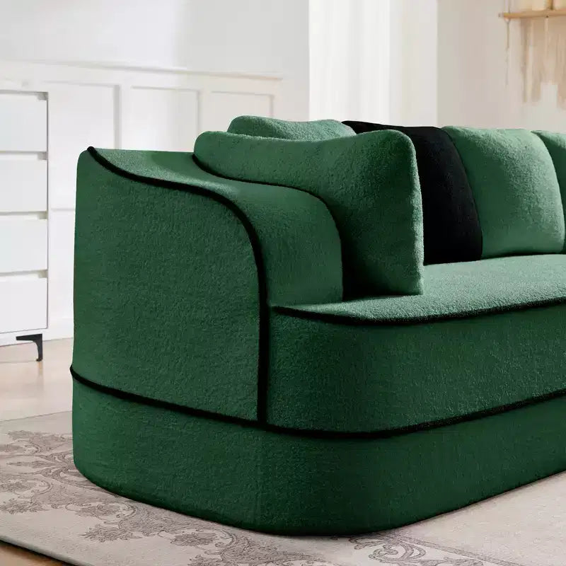 106 Teddy Fabric No Assembly 32D Boneless Sofa,Contrast color design,Fluffy Comfy Couch with L-Shaped Chaise,for Living Room