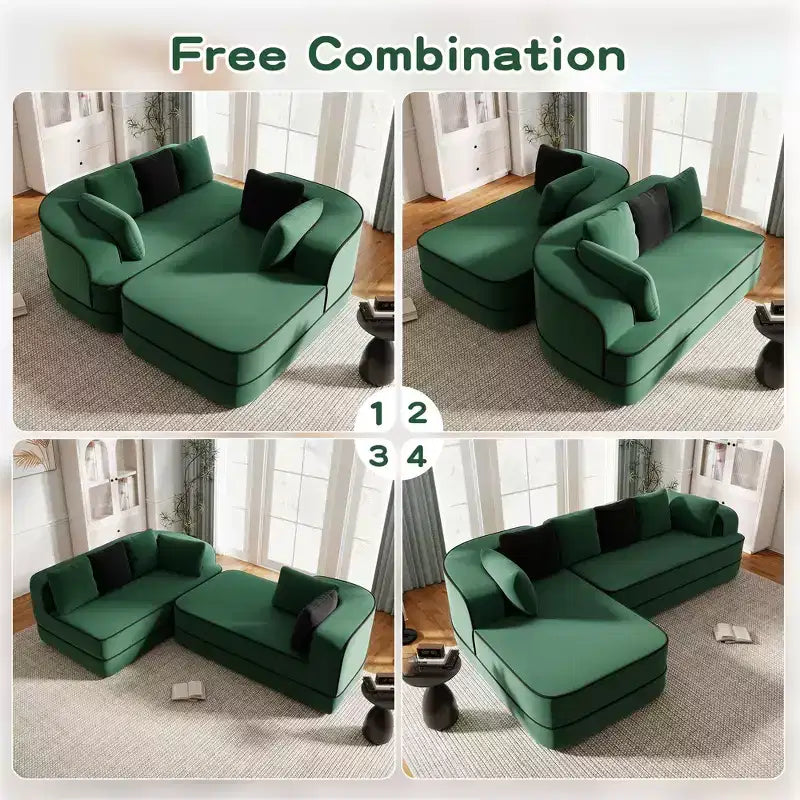 106 Teddy Fabric No Assembly 32D Boneless Sofa,Contrast color design,Fluffy Comfy Couch with L-Shaped Chaise,for Living Room