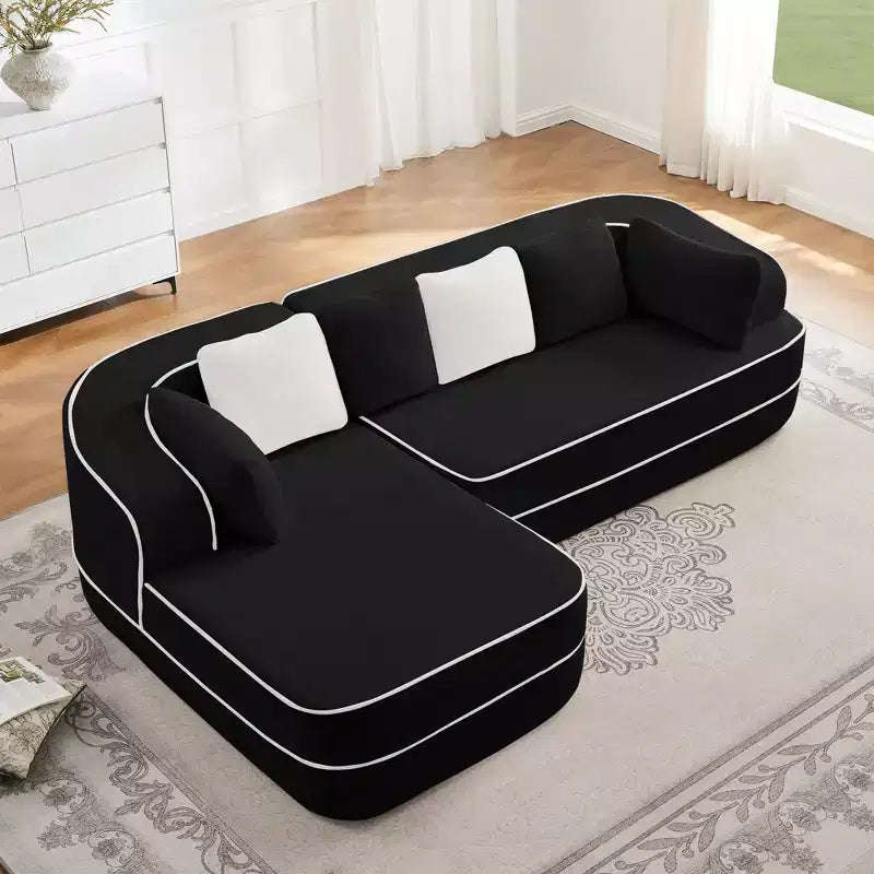 106 Teddy Fabric No Assembly 32D Boneless Sofa,Contrast color design,Fluffy Comfy Couch with L-Shaped Chaise,for Living Room