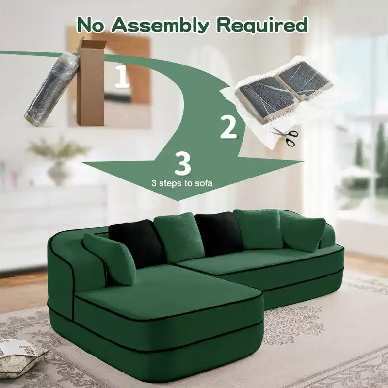 106 Teddy Fabric No Assembly 32D Boneless Sofa,Contrast color design,Fluffy Comfy Couch with L-Shaped Chaise,for Living Room