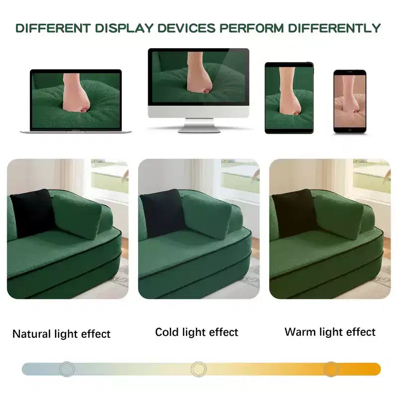 106 Teddy Fabric No Assembly 32D Boneless Sofa,Contrast color design,Fluffy Comfy Couch with L-Shaped Chaise,for Living Room