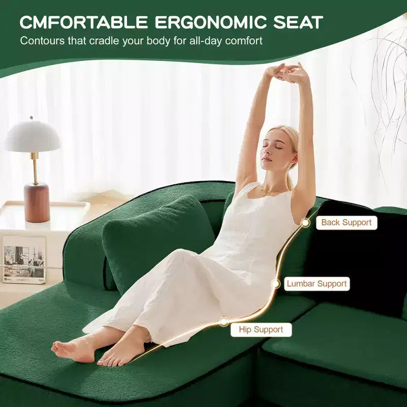 106 Teddy Fabric No Assembly 32D Boneless Sofa,Contrast color design,Fluffy Comfy Couch with L-Shaped Chaise,for Living Room