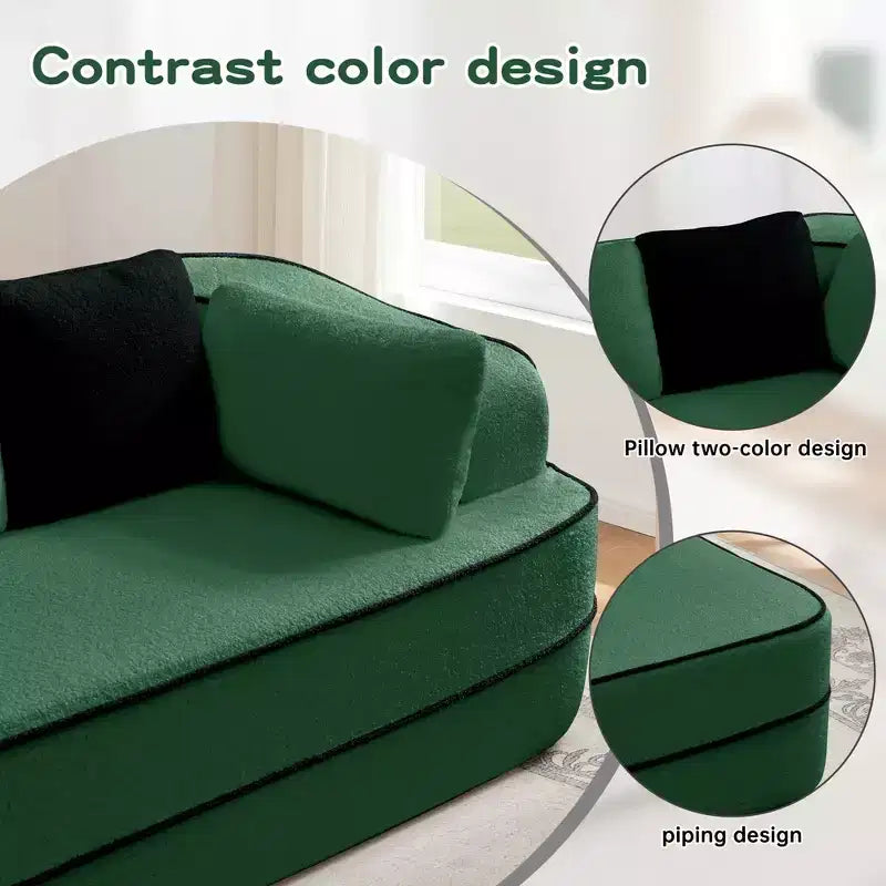 106 Teddy Fabric No Assembly 32D Boneless Sofa,Contrast color design,Fluffy Comfy Couch with L-Shaped Chaise,for Living Room