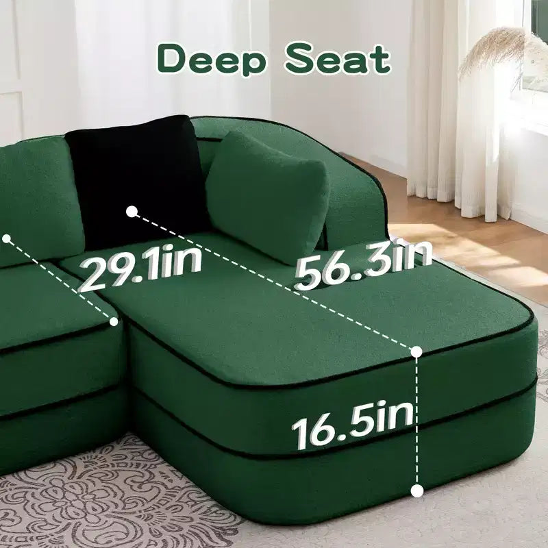 106 Teddy Fabric No Assembly 32D Boneless Sofa,Contrast color design,Fluffy Comfy Couch with L-Shaped Chaise,for Living Room