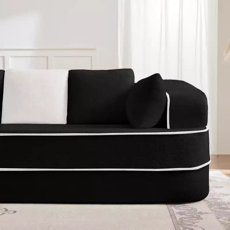 106 Teddy Fabric No Assembly 32D Boneless Sofa,Contrast color design,Fluffy Comfy Couch with L-Shaped Chaise,for Living Room