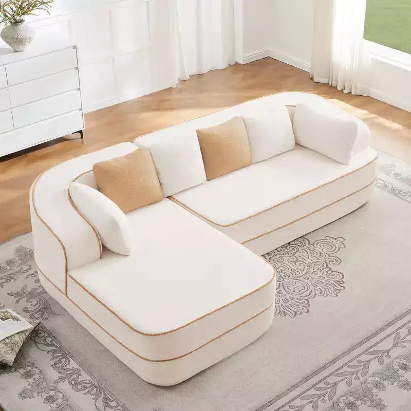 106 Teddy Fabric No Assembly 32D Boneless Sofa,Contrast color design,Fluffy Comfy Couch with L-Shaped Chaise,for Living Room