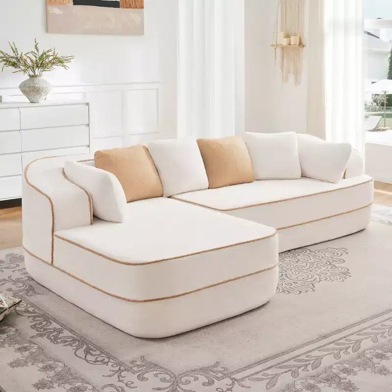 106 Teddy Fabric No Assembly 32D Boneless Sofa,Contrast color design,Fluffy Comfy Couch with L-Shaped Chaise,for Living Room