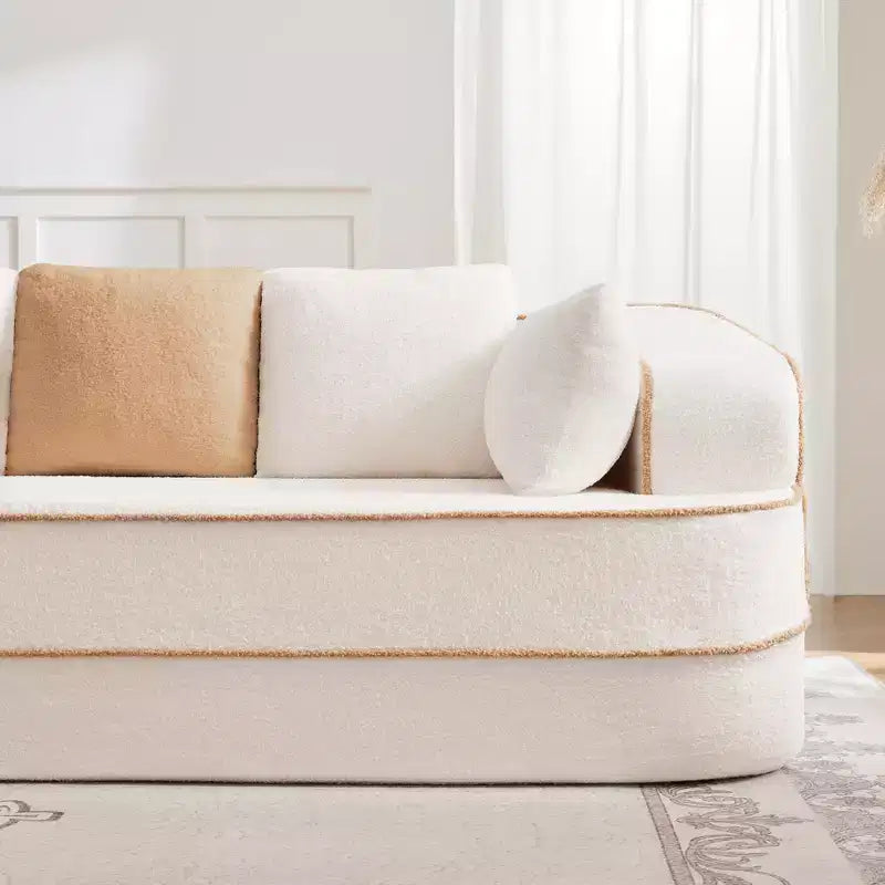 106 Teddy Fabric No Assembly 32D Boneless Sofa,Contrast color design,Fluffy Comfy Couch with L-Shaped Chaise,for Living Room