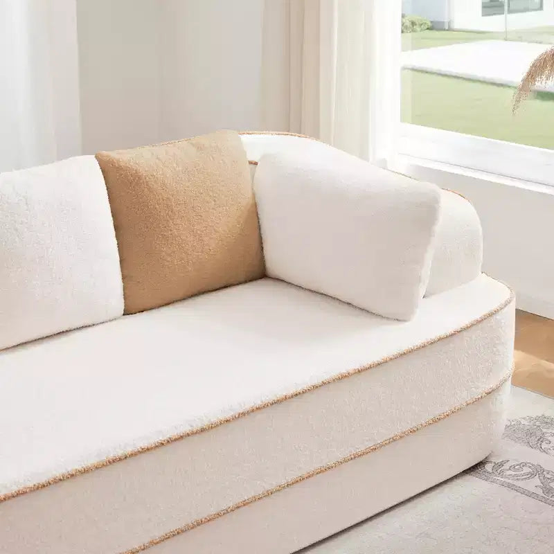 106 Teddy Fabric No Assembly 32D Boneless Sofa,Contrast color design,Fluffy Comfy Couch with L-Shaped Chaise,for Living Room