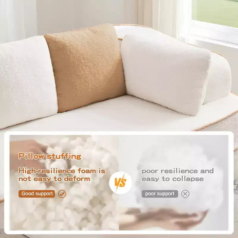 106 Teddy Fabric No Assembly 32D Boneless Sofa,Contrast color design,Fluffy Comfy Couch with L-Shaped Chaise,for Living Room