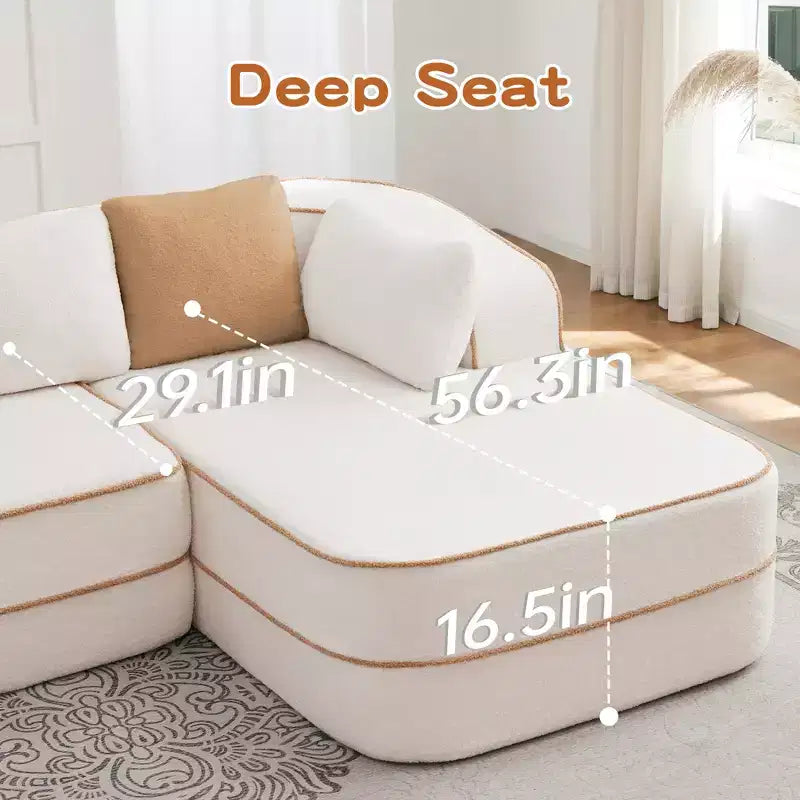 106 Teddy Fabric No Assembly 32D Boneless Sofa,Contrast color design,Fluffy Comfy Couch with L-Shaped Chaise,for Living Room