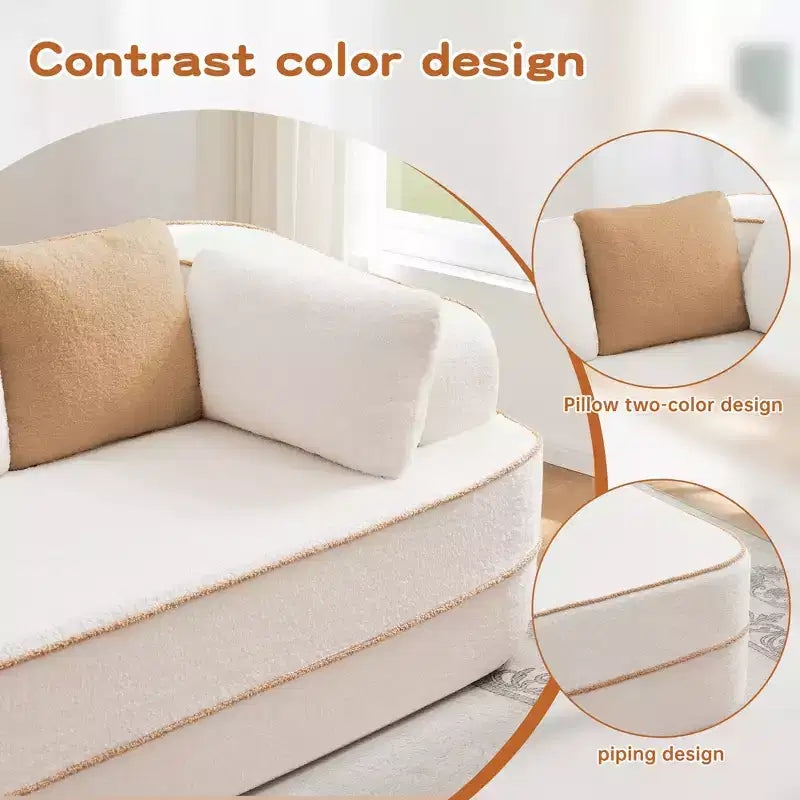 106 Teddy Fabric No Assembly 32D Boneless Sofa,Contrast color design,Fluffy Comfy Couch with L-Shaped Chaise,for Living Room