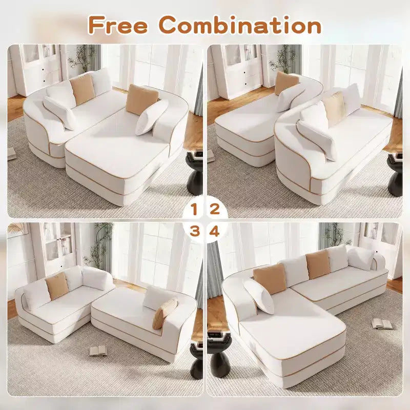 106 Teddy Fabric No Assembly 32D Boneless Sofa,Contrast color design,Fluffy Comfy Couch with L-Shaped Chaise,for Living Room