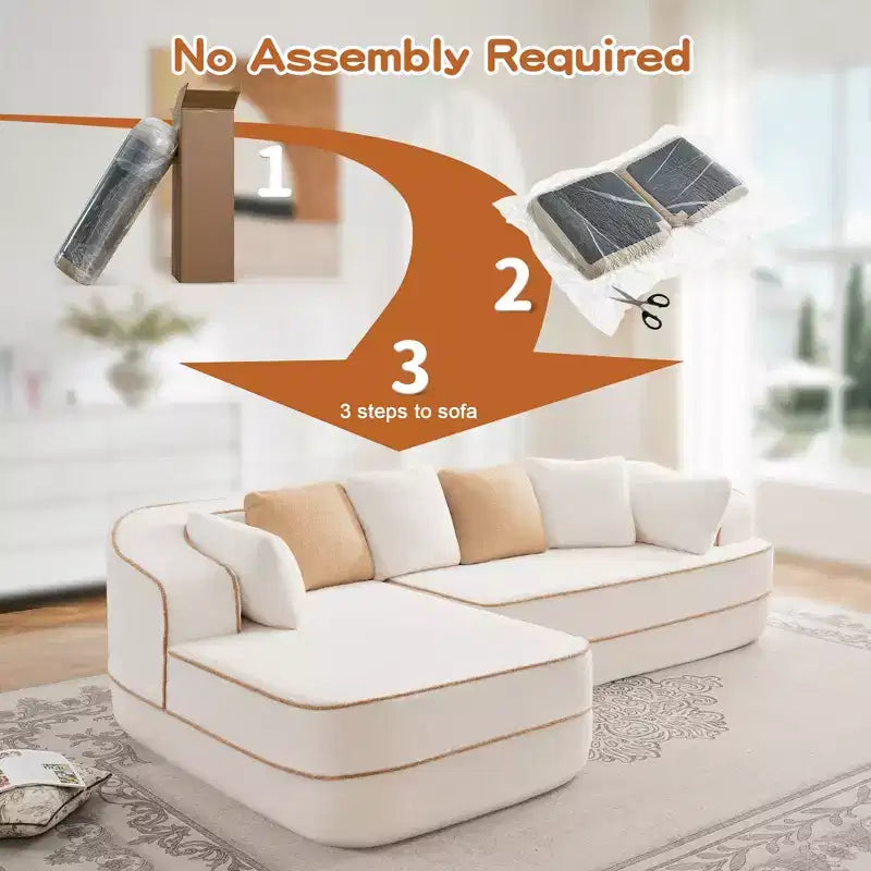 106 Teddy Fabric No Assembly 32D Boneless Sofa,Contrast color design,Fluffy Comfy Couch with L-Shaped Chaise,for Living Room