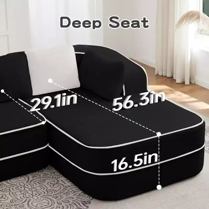 106 Teddy Fabric No Assembly 32D Boneless Sofa,Contrast color design,Fluffy Comfy Couch with L-Shaped Chaise,for Living Room