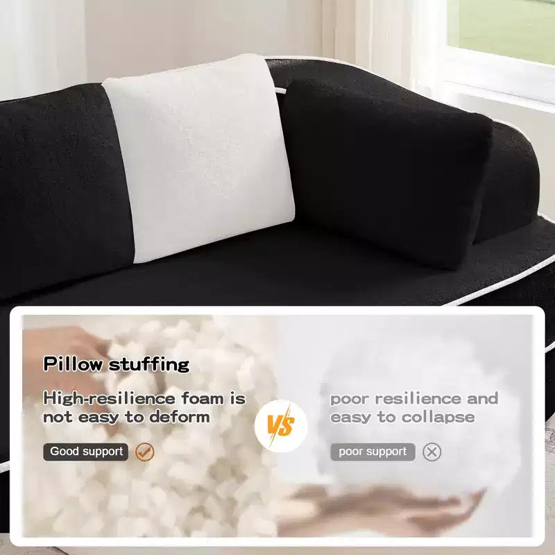 106 Teddy Fabric No Assembly 32D Boneless Sofa,Contrast color design,Fluffy Comfy Couch with L-Shaped Chaise,for Living Room