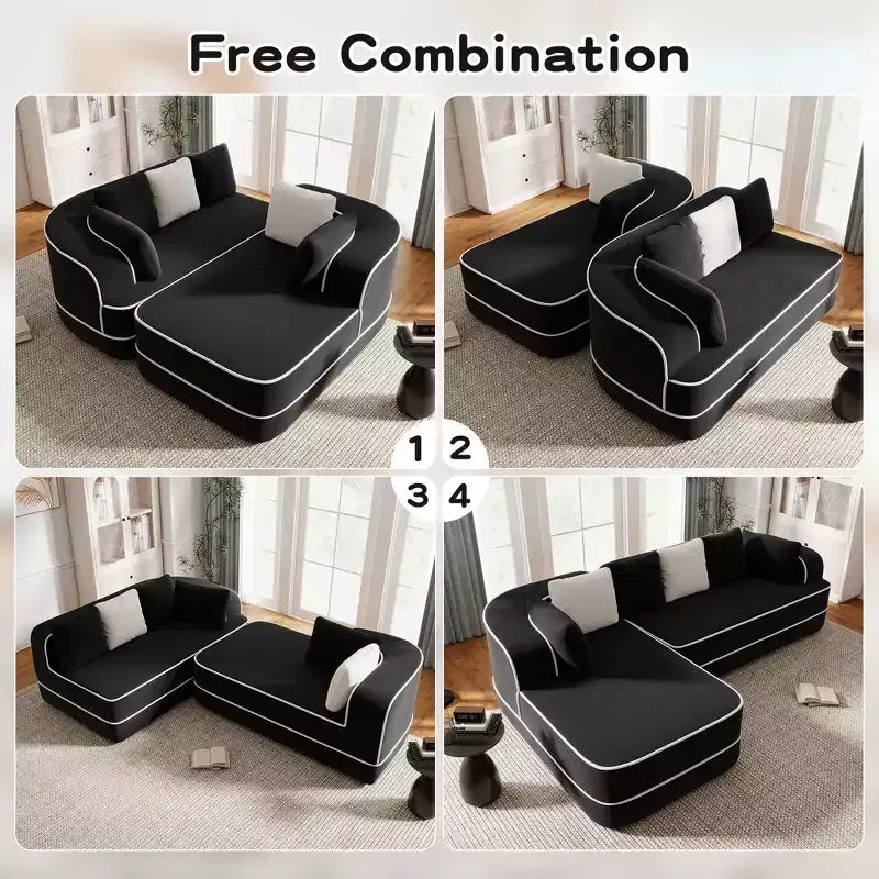 106 Teddy Fabric No Assembly 32D Boneless Sofa,Contrast color design,Fluffy Comfy Couch with L-Shaped Chaise,for Living Room