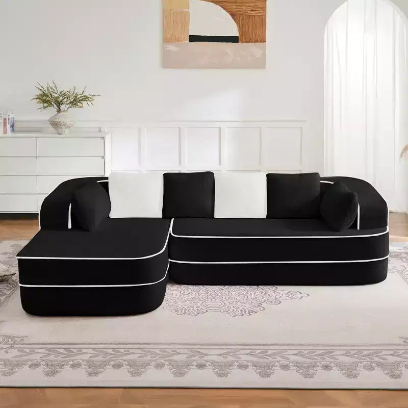 106 Teddy Fabric No Assembly 32D Boneless Sofa,Contrast color design,Fluffy Comfy Couch with L-Shaped Chaise,for Living Room