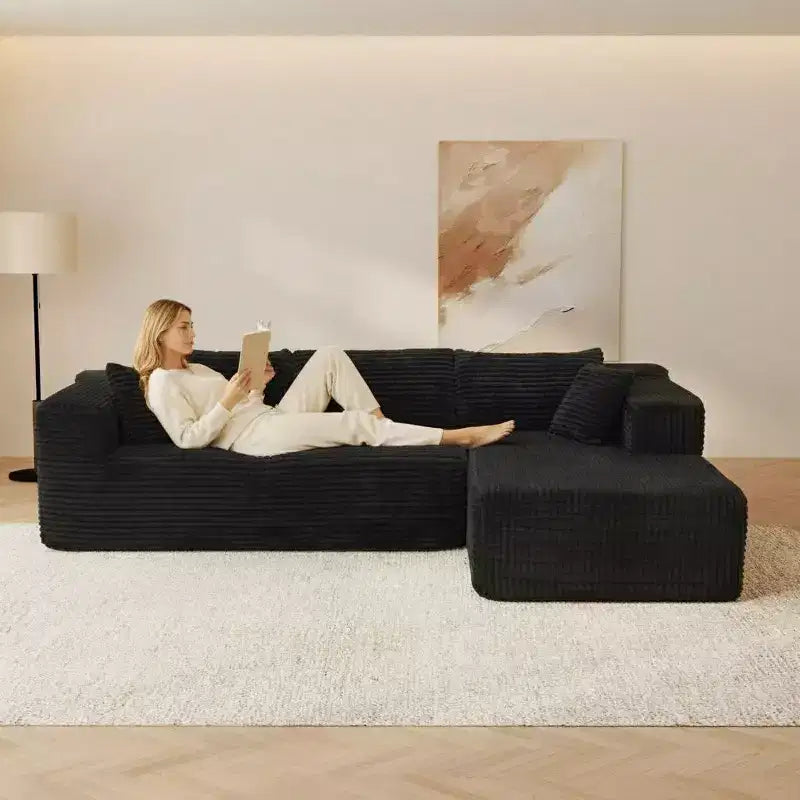 Famapy Modern Sectional Compressed Sofa Comfort and Style for Contemporary Living Spaces No Assembly Compressed Cotton Couch with Chaise