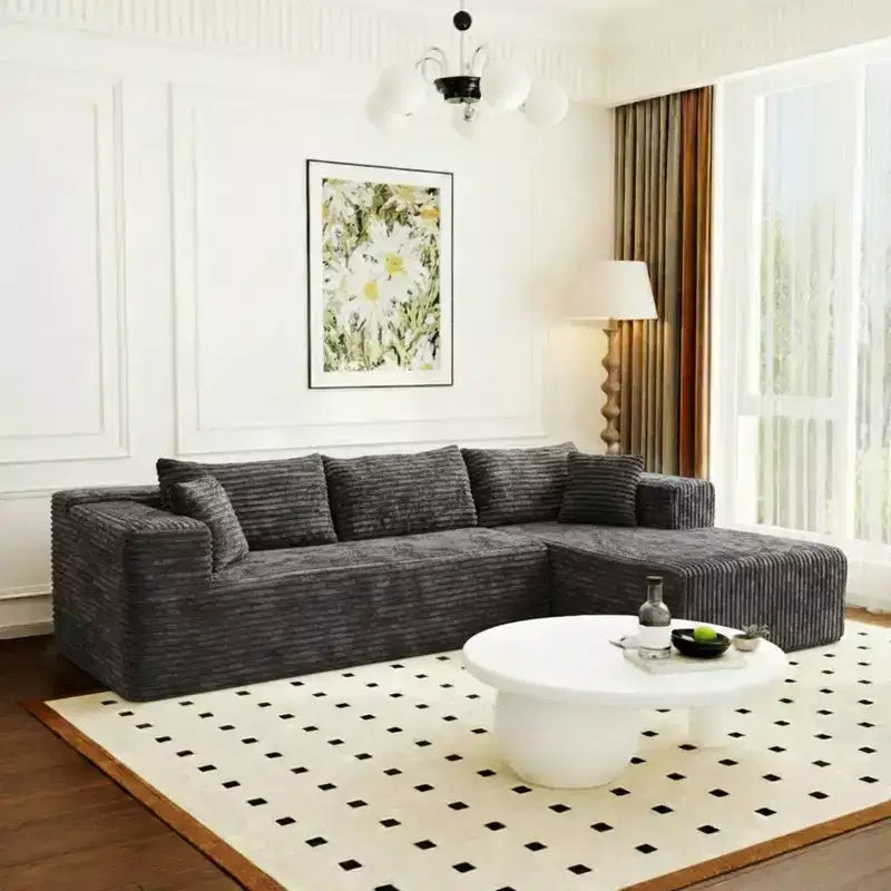 Famapy Modern Sectional Compressed Sofa Comfort and Style for Contemporary Living Spaces No Assembly Compressed Cotton Couch with Chaise