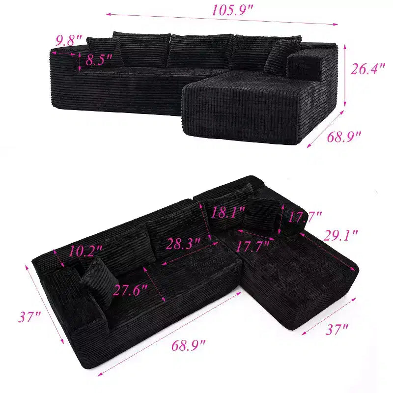 Famapy Modern Sectional Compressed Sofa Comfort and Style for Contemporary Living Spaces No Assembly Compressed Cotton Couch with Chaise