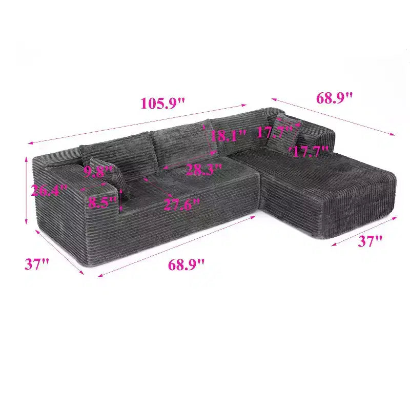 Famapy Modern Sectional Compressed Sofa Comfort and Style for Contemporary Living Spaces No Assembly Compressed Cotton Couch with Chaise