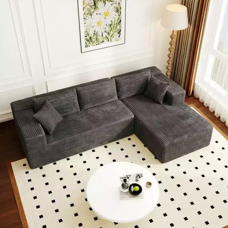 Famapy Modern Sectional Compressed Sofa Comfort and Style for Contemporary Living Spaces No Assembly Compressed Cotton Couch with Chaise