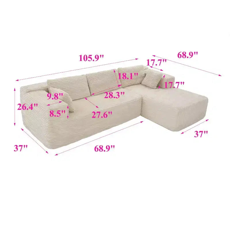 Famapy Modern Sectional Compressed Sofa Comfort and Style for Contemporary Living Spaces No Assembly Compressed Cotton Couch with Chaise