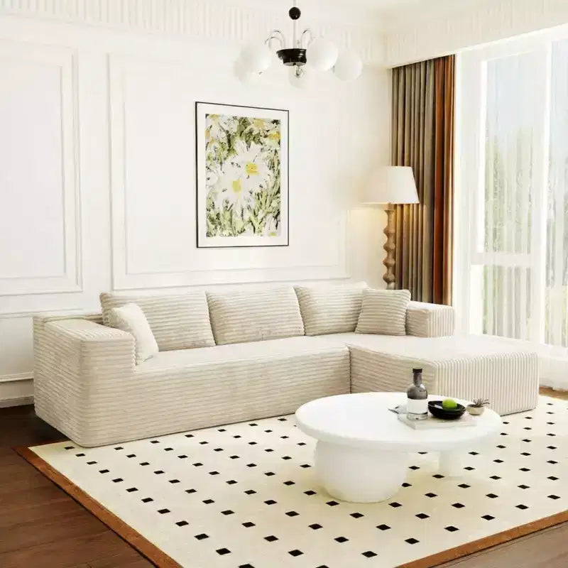Famapy Modern Sectional Compressed Sofa Comfort and Style for Contemporary Living Spaces No Assembly Compressed Cotton Couch with Chaise