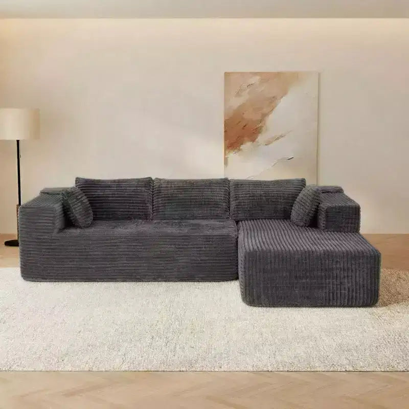 Sofá seccional moderno Famapy: Comodidad y estilo para espacios de vida contemporáneos. Sofá de algodón comprimido sin ensamblaje con chaise.