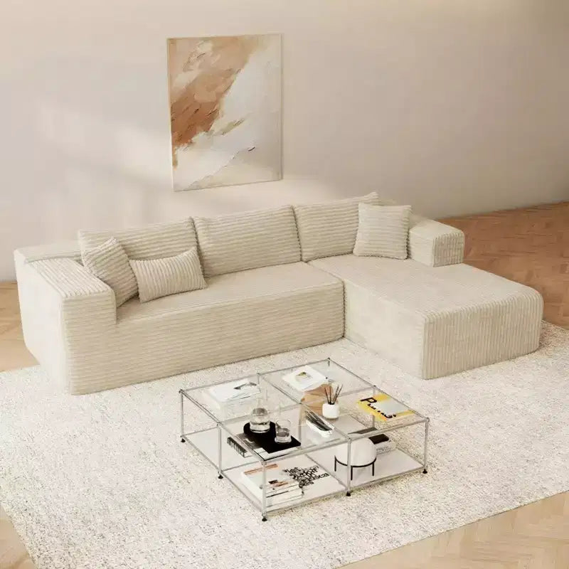 Sofá seccional moderno Famapy: Comodidad y estilo para espacios de vida contemporáneos. Sofá de algodón comprimido sin ensamblaje con chaise.
