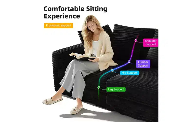EHMKNP 102.4  Plush Corduroy 4-Seat Sofa,with Soft Pillows,Convertible Deep Seat Sofa Lounge Chair for Living Room Bedroom,Apartment,Office