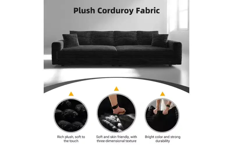 EHMKNP 102.4  Plush Corduroy 4-Seat Sofa,with Soft Pillows,Convertible Deep Seat Sofa Lounge Chair for Living Room Bedroom,Apartment,Office