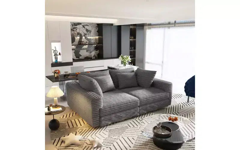 EHMKNP 102.4  Plush Corduroy 4-Seat Sofa,with Soft Pillows,Convertible Deep Seat Sofa Lounge Chair for Living Room Bedroom,Apartment,Office