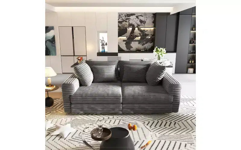 EHMKNP 102.4  Plush Corduroy 4-Seat Sofa,with Soft Pillows,Convertible Deep Seat Sofa Lounge Chair for Living Room Bedroom,Apartment,Office