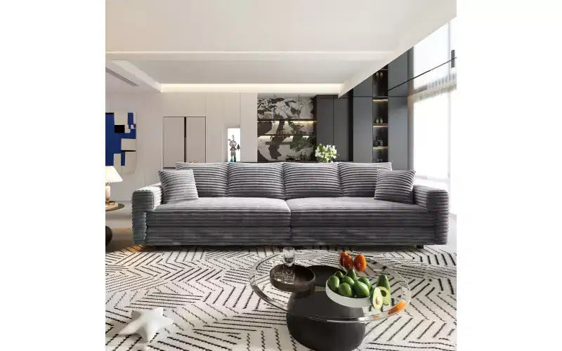 EHMKNP 102.4  Plush Corduroy 4-Seat Sofa,with Soft Pillows,Convertible Deep Seat Sofa Lounge Chair for Living Room Bedroom,Apartment,Office