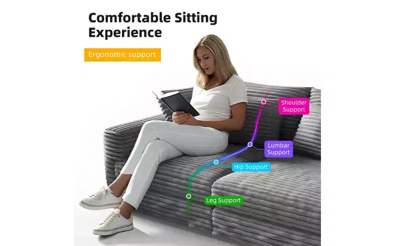 EHMKNP 102.4  Plush Corduroy 4-Seat Sofa,with Soft Pillows,Convertible Deep Seat Sofa Lounge Chair for Living Room Bedroom,Apartment,Office