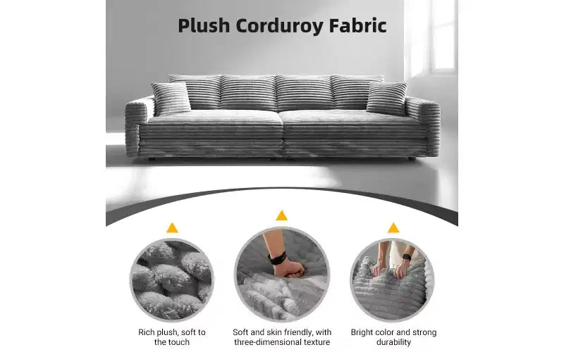 EHMKNP 102.4  Plush Corduroy 4-Seat Sofa,with Soft Pillows,Convertible Deep Seat Sofa Lounge Chair for Living Room Bedroom,Apartment,Office