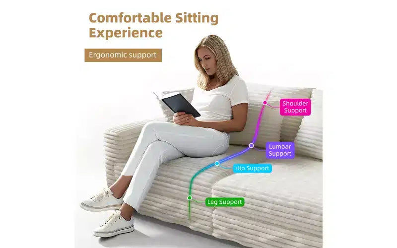 EHMKNP 102.4  Plush Corduroy 4-Seat Sofa,with Soft Pillows,Convertible Deep Seat Sofa Lounge Chair for Living Room Bedroom,Apartment,Office