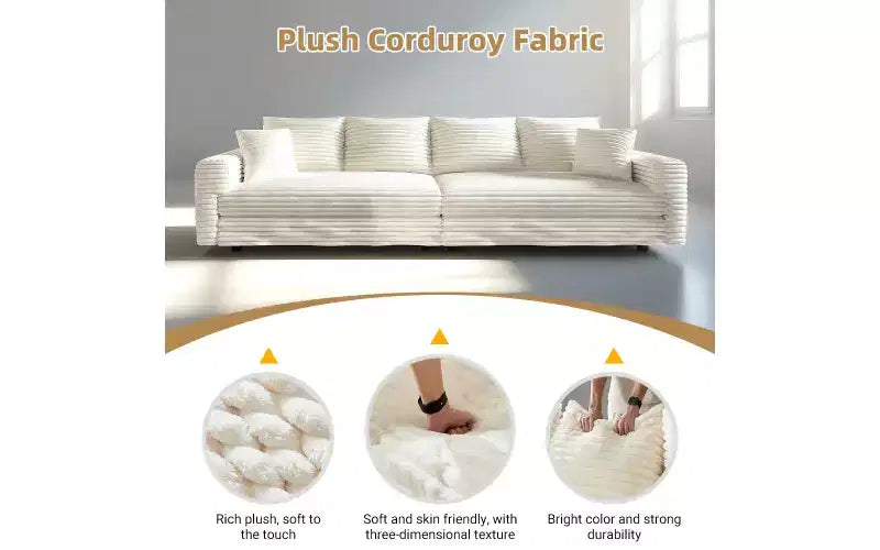 EHMKNP 102.4  Plush Corduroy 4-Seat Sofa,with Soft Pillows,Convertible Deep Seat Sofa Lounge Chair for Living Room Bedroom,Apartment,Office