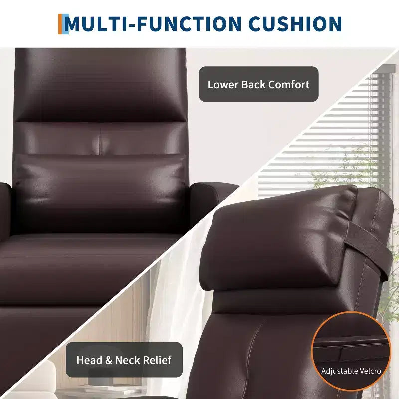 Power Recliner Chair with Heat & Massage, PU Leather Single Sofa with Padded Seat & 2 Side Pockets, Adjustable Electric Recliner for Living Room
