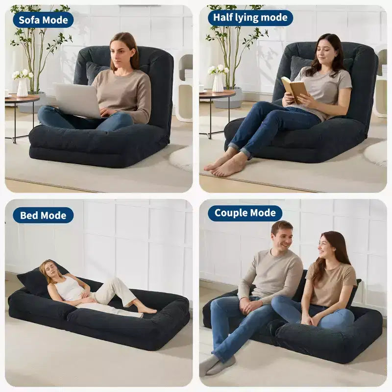 GustoWave 64.9'' 5-Position Adjustable Lazy Sofa Bed, Upholstered Human Dog Bed for Adult & Pets, Foldable Floor Lounger Chair