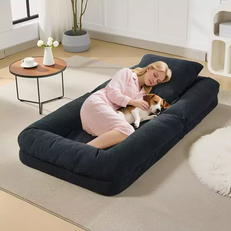 GustoWave 64.9'' 5-Position Adjustable Lazy Sofa Bed, Upholstered Human Dog Bed for Adult & Pets, Foldable Floor Lounger Chair