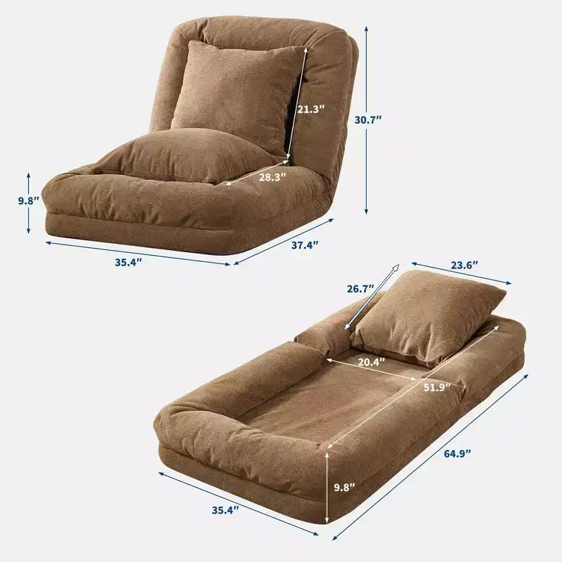 GustoWave 64.9'' 5-Position Adjustable Lazy Sofa Bed, Upholstered Human Dog Bed for Adult & Pets, Foldable Floor Lounger Chair