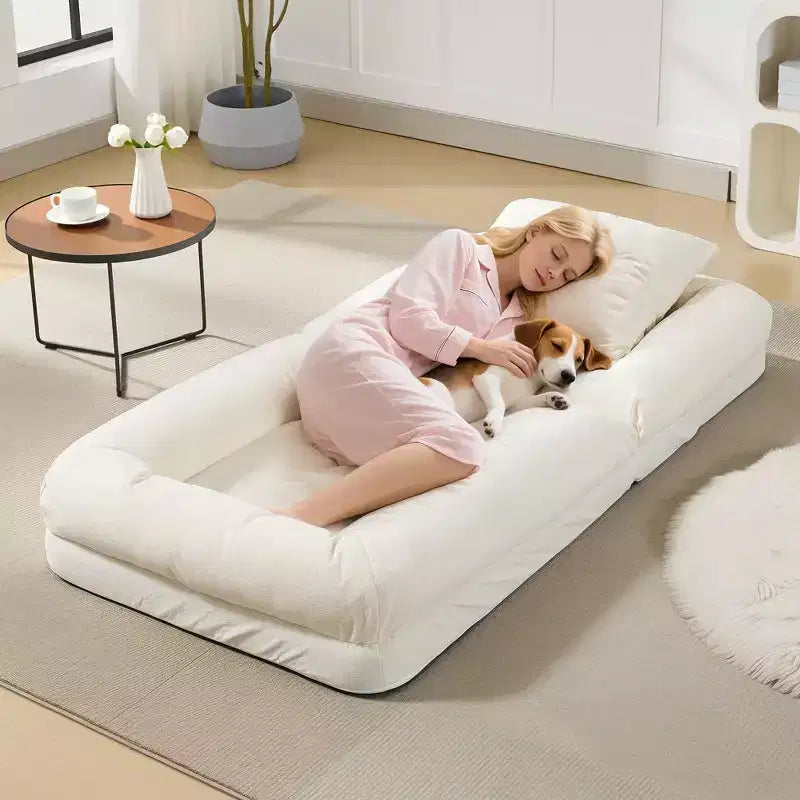 GustoWave 64.9'' 5-Position Adjustable Lazy Sofa Bed, Upholstered Human Dog Bed for Adult & Pets, Foldable Floor Lounger Chair