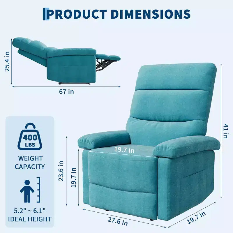 COZONY Recliner Chair for Adults, Manual Fabric Recliner with Side Pocket, Adjustable Ergonomic Single Sofa for Small Living Room, Nursery, Bedroom