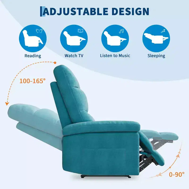 COZONY Recliner Chair for Adults, Manual Fabric Recliner with Side Pocket, Adjustable Ergonomic Single Sofa for Small Living Room, Nursery, Bedroom
